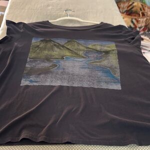 Madewell Charcoal Tee with Green and Blue Landscape Graphic